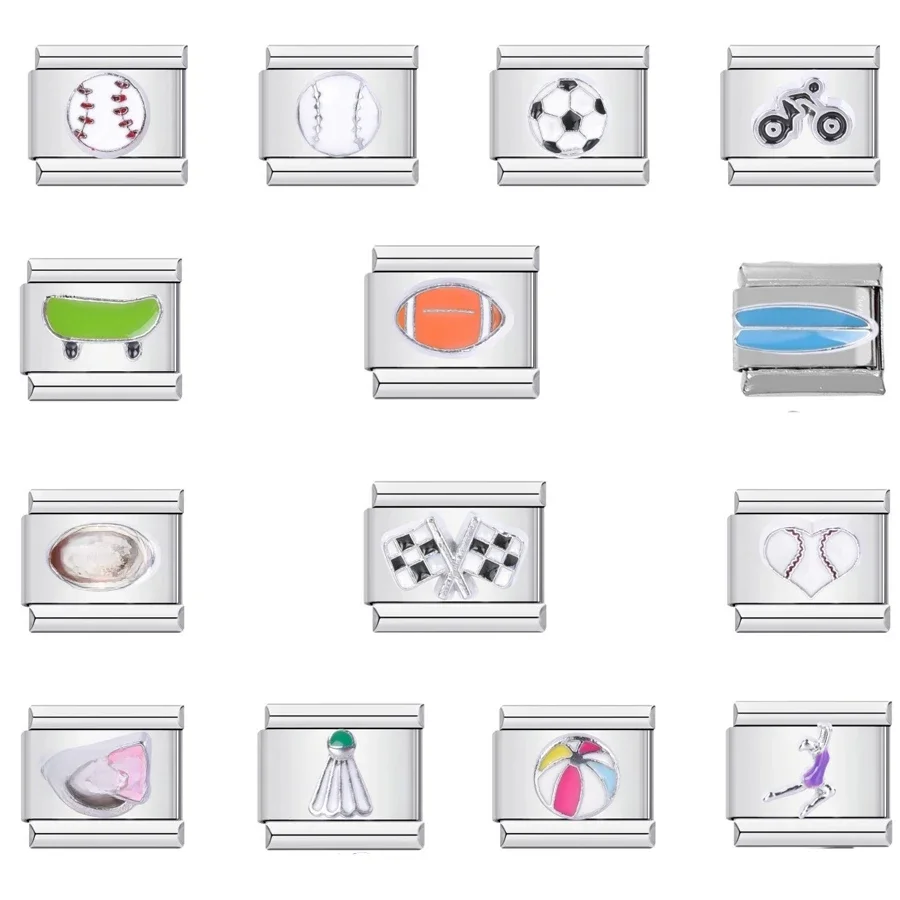 Bricolage en acier inoxydable breloque italienne maillons ajustement 9mm Bracelet fabrication de bijoux accessoires Rugby Football américain basket-ball Baseball