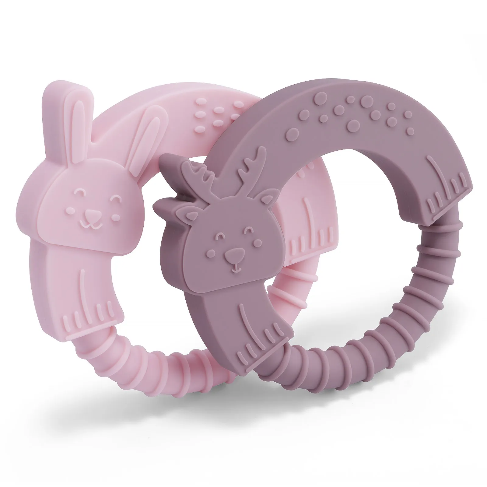 2PC Silicone Teether Baby Animal Shape Ring Kid Gift Food Grade Organic Silicone Children Goods Kid Teething Toys Chew Tool