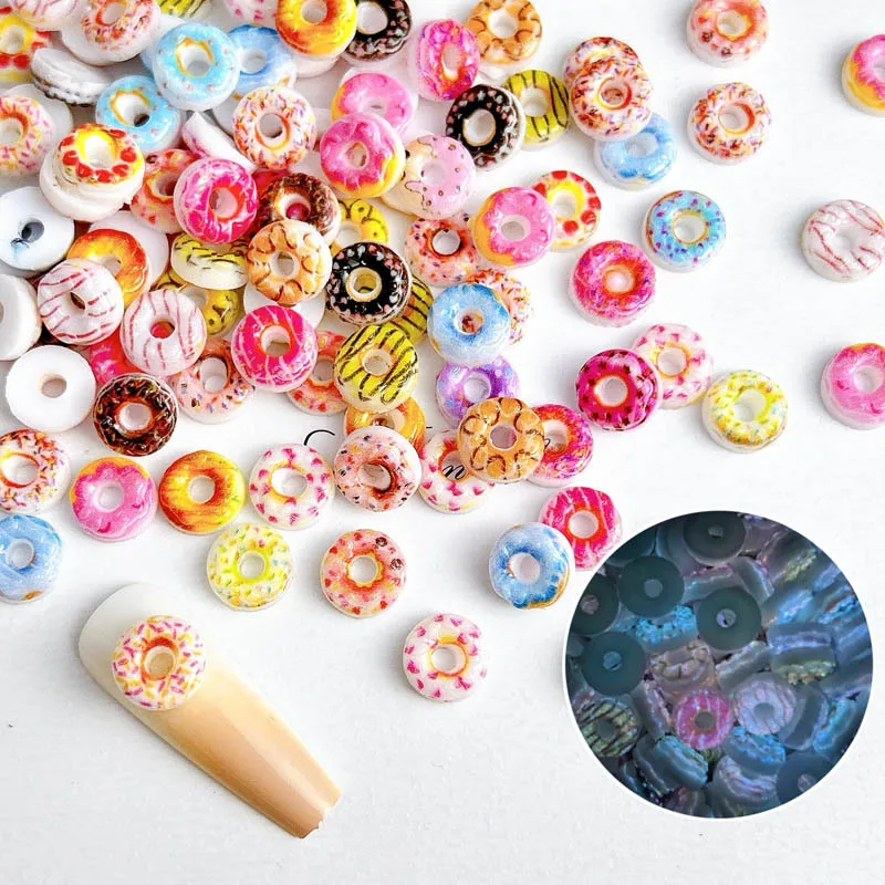 20pcs Fun Donut Nail Art Accessories Cartoon 3D Cute Resin Donut Charms For Nails DIY Summer Nail Art Decorations Jewelry Parts