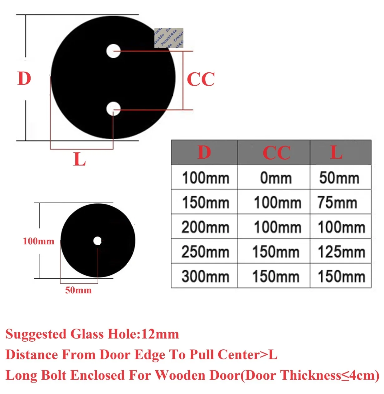 Solid Aluminum Round Full Moon Back To Back Wooden Glass Door Pull Push Commercial Entry White Black Brushed Gold