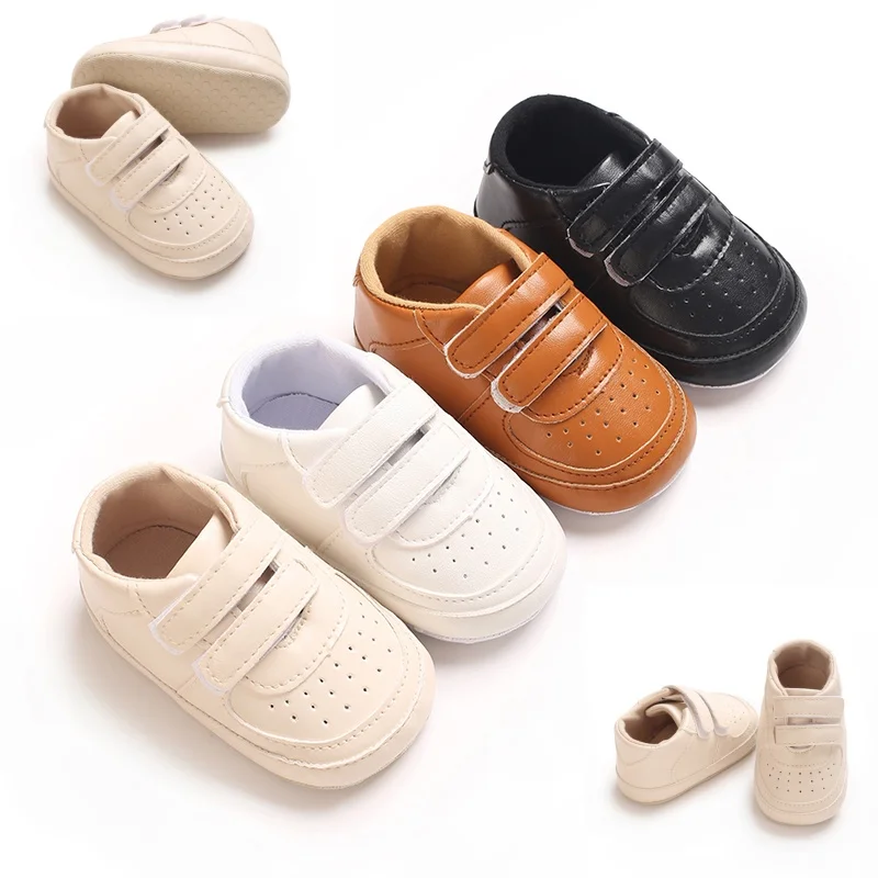 

Solid Color 0-18M Baby Shoes Boys And Girls PU Breathable Sports Shoes Soft Soled Baby Sports Shoes Walking Shoes