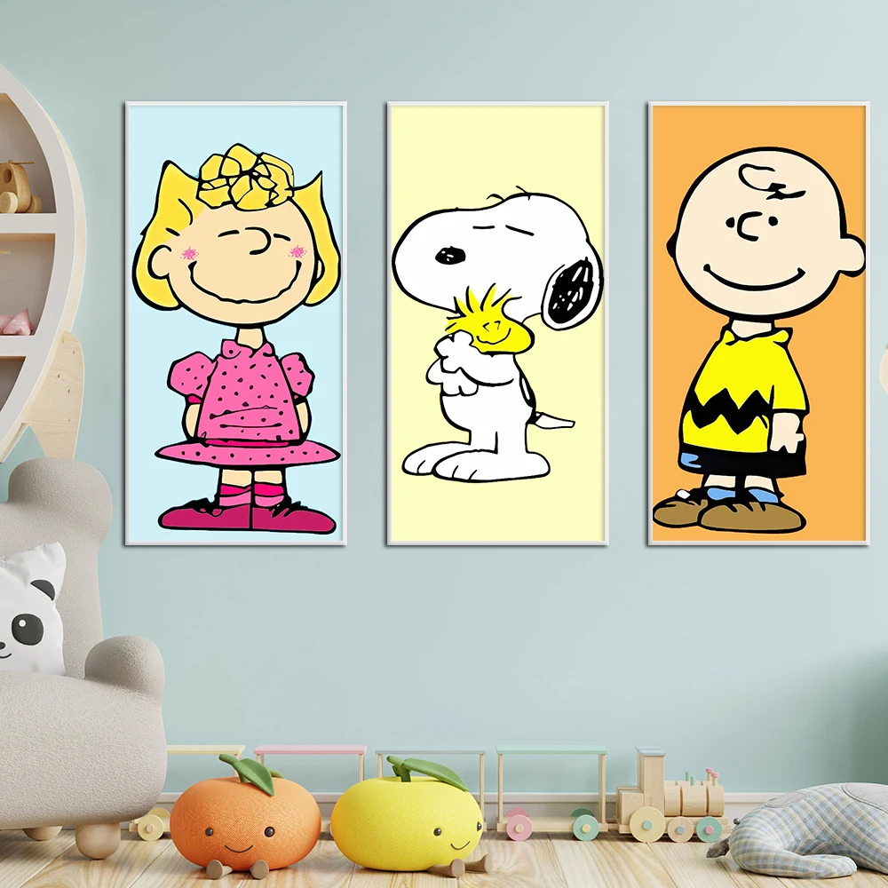 

Cartoon Snoopy Sally Portrait Painting Set of 3 Poster, Cartoon Wall Art, Canvas Print, Kid Room, Minimalist Home Decor, Picture