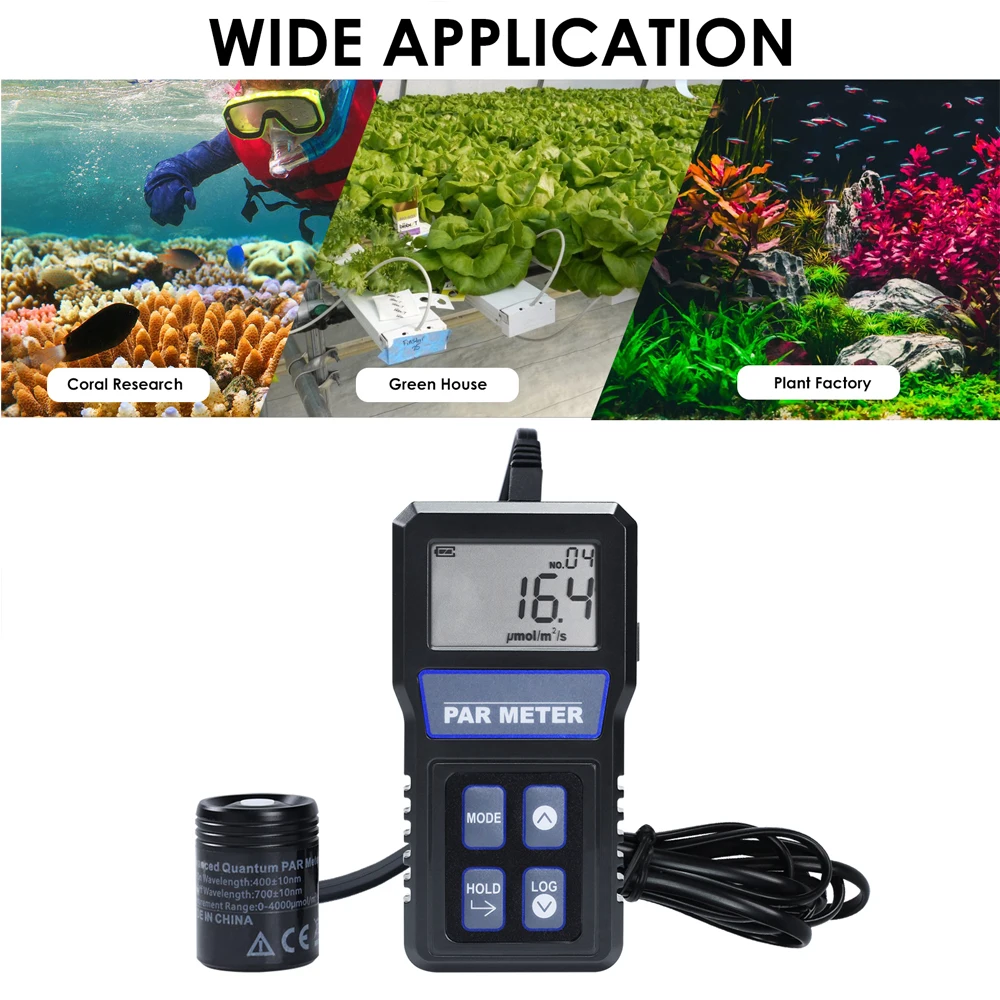 Digital PAR Meter Full Spectrum Quantum Sensor Photosynthetic Activity IP68 For Aquarium Reef Tank Plant PPFD Tester LCD Display