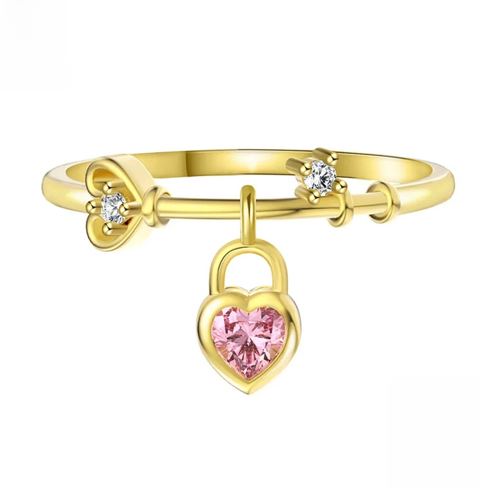 ORSA JEWELS Stapelringe aus 925er-Sterlingsilber mit baumelndem Herz, 14 Karat vergoldet, zierliches
