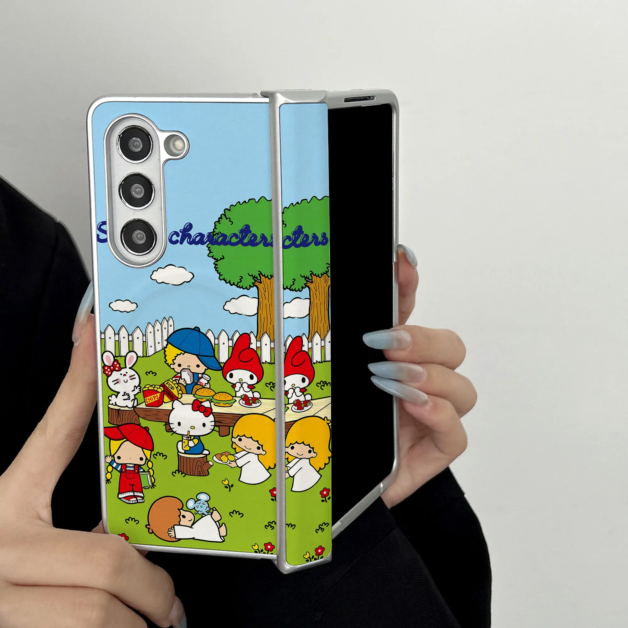 Ins Lawn Camping Cute KT Cat Full Screen Women's Edition Suitable for Samsung Galaxy Z Folding 7/6/5/4 W26 All Inclusive Leather