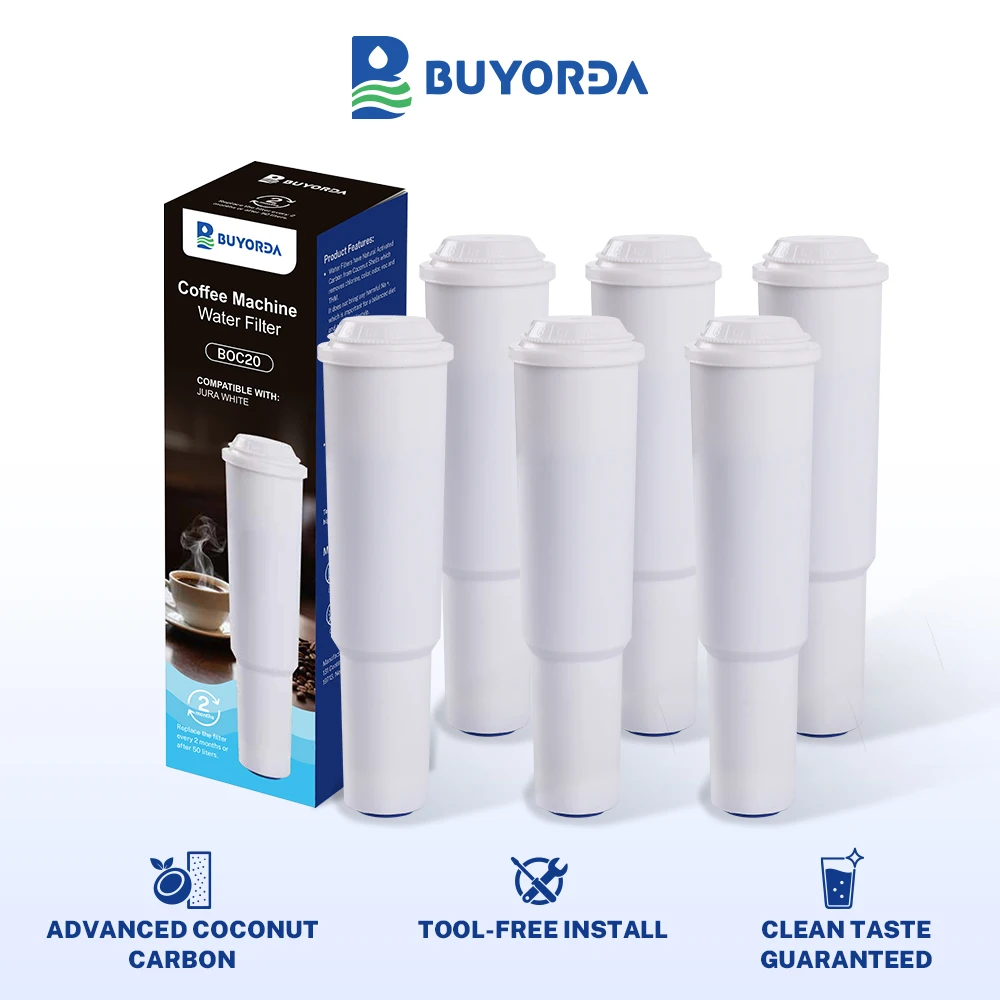 

Buyorda Coffee Machine Water Filter Replacement for Jura Clearyl White 64553 7520 60209 for Nespresso/Capresso/Impressa 6 Pack