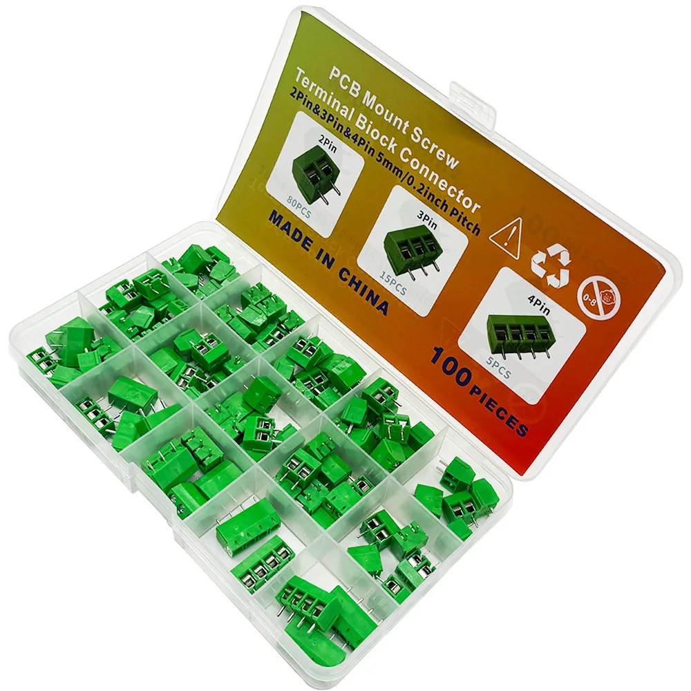 100PCS PCB Mount Screw Termianal Biock Connector Kit KF301-2P 3P 4P PCB Kit terminal 5.08MM post splicing plug-in PCB Kit