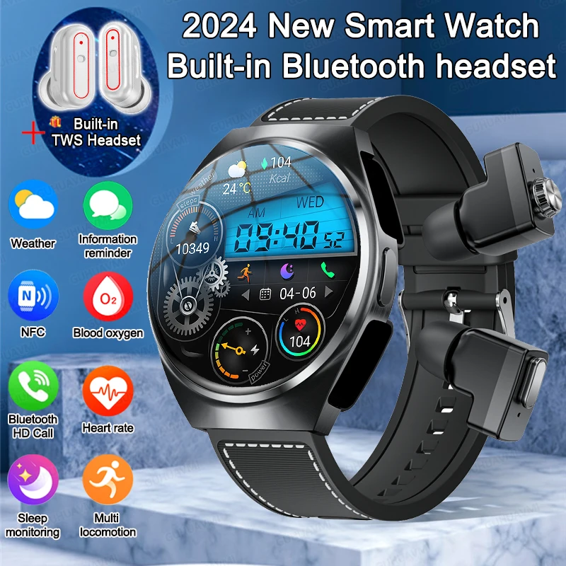 2024 New Smart Watch TWS Headset Two In One Wireless Bluetooth Dual Earbuds Call Health Monitor Sport Music Earphone Smartwatch