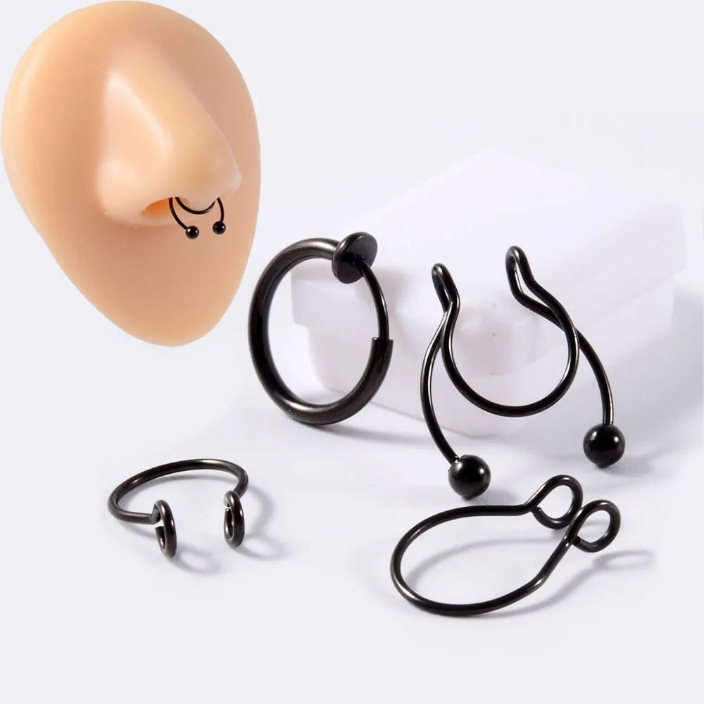 4pcs Surgical Steel 3 Color Fake Nose Ring Hoop Fake Piercing Hoop Septum Rings For Women Man Fashion Gothic Rock Jewelry Gifts