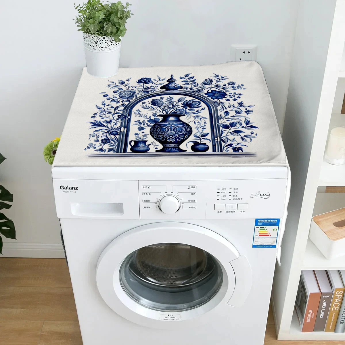 Blue White Vase Floral Dust Cover Washing Machine Dust Mat Design Refrigerator Protective Pad Household Home Supplies