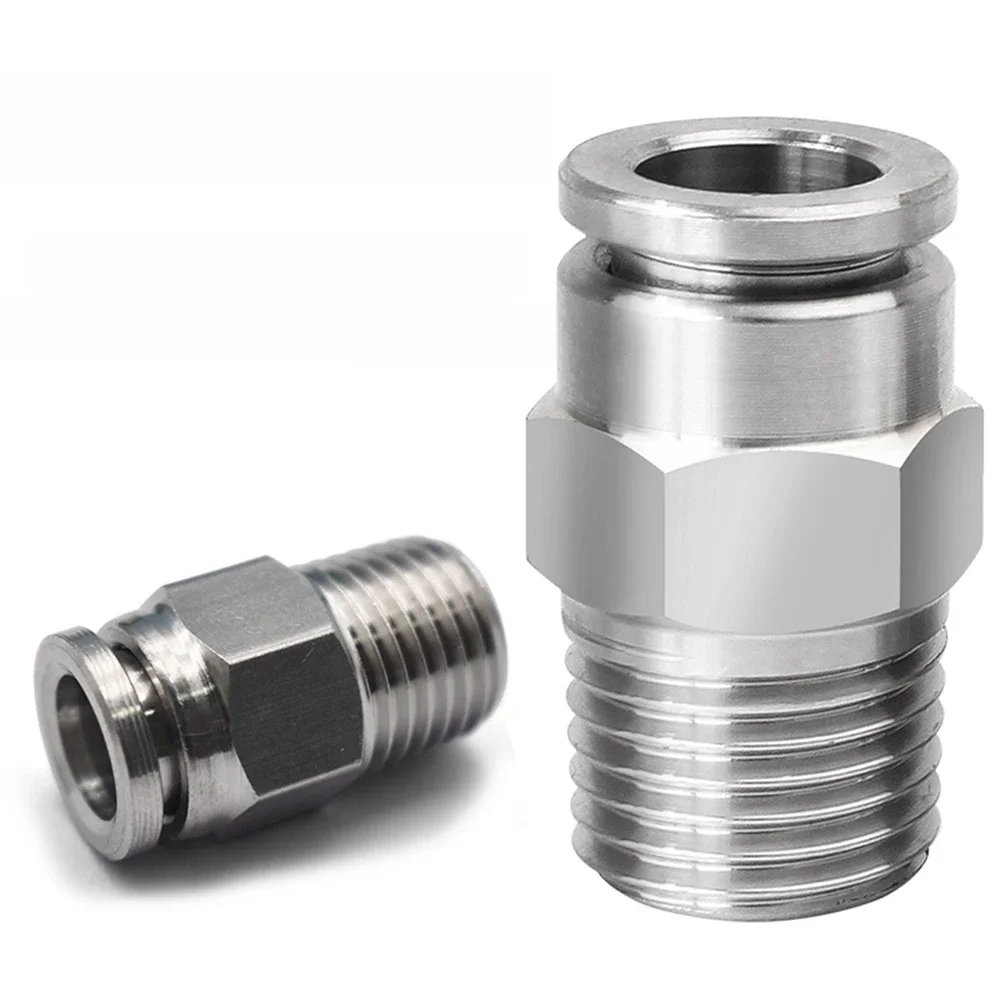 Raccord rapide pneumatique droit en acier inoxydable 304, filetage externe, PC fileté NPT, 1/8, 1/4, 3/8, 1/2