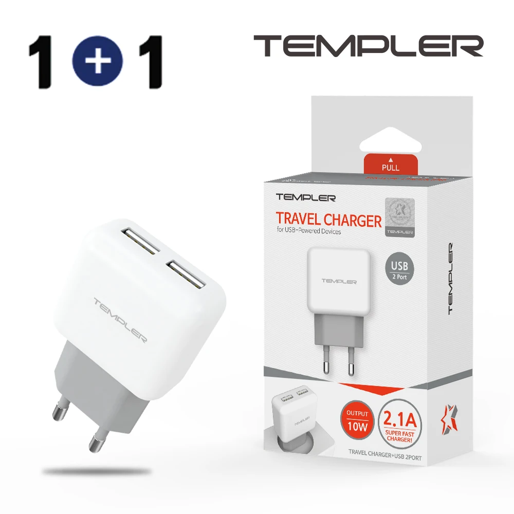 1 + 1 1 Templer 2.1A 2 Port home charger 2-ball charger mobile phone charger mobile phone smart phone KC certified insurer korean official standard