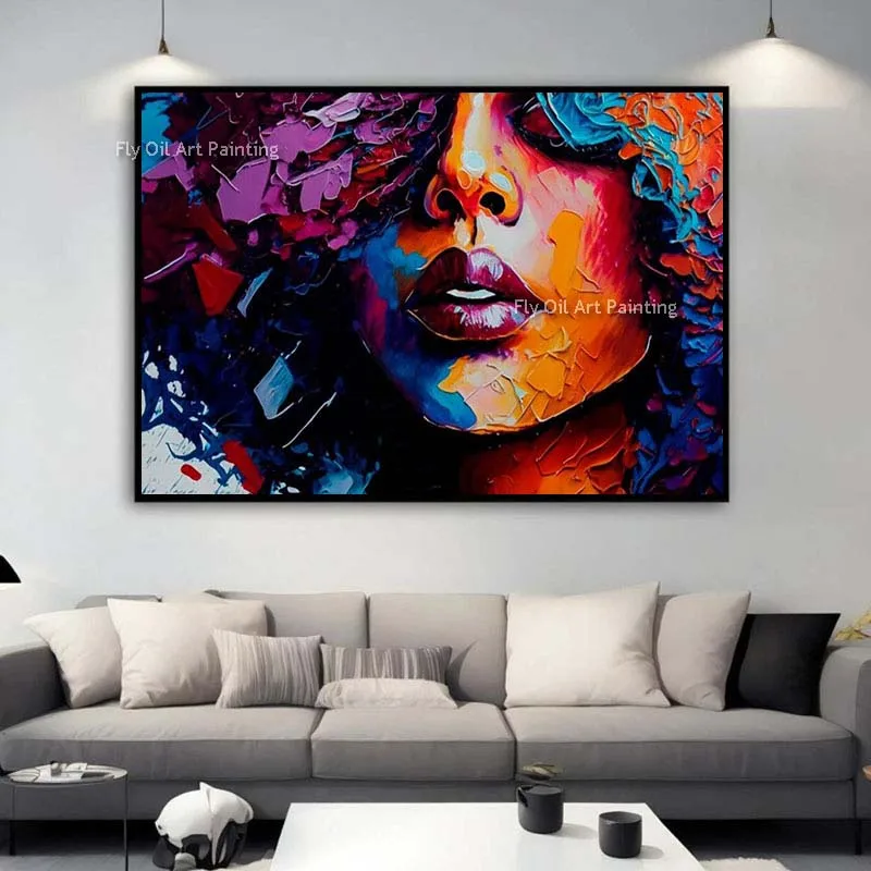 Beautiful Abstract Woman Oil Painting Hand Painted Colorful Abstract Canvas Painting Eye Catching Modern Wall Decor Frameless