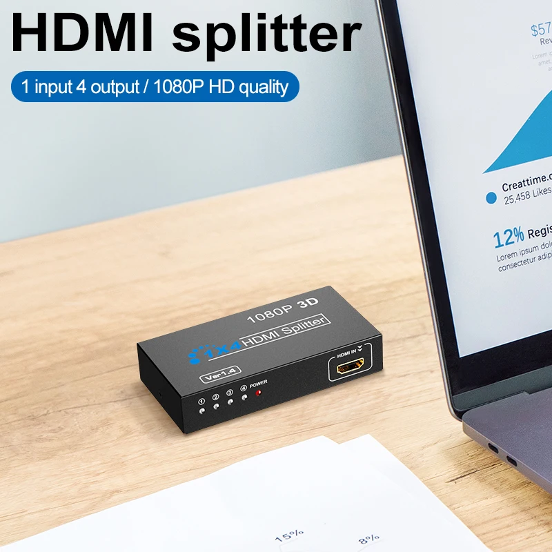 HDMI-compatible Splitter 1x4 HDMI Video Splitter Amplifier 1 in 4 Out Full HD 1080P HD Distributor Adapter for PS4 PC HDTV Box