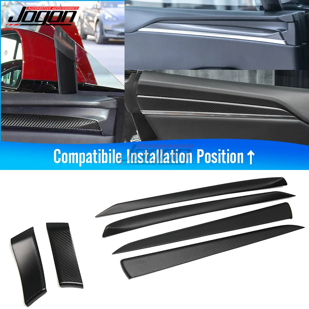 

For Tesla Model S 2021 2022 2023 2024 6 Pcs Inner Door Trims Window A Pillar Cover Real Dry Carbon Fiber Car Accessories Matte