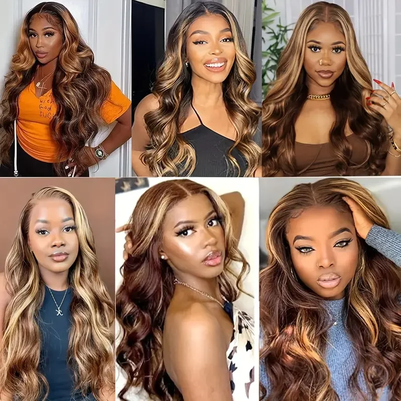 13x4 13x6 Hd Highlight Body Wave Lace Front Wig For Women P4/27 Ombre Human Hair Lace Frontal Human Hair Wigs 30Inch Glueless