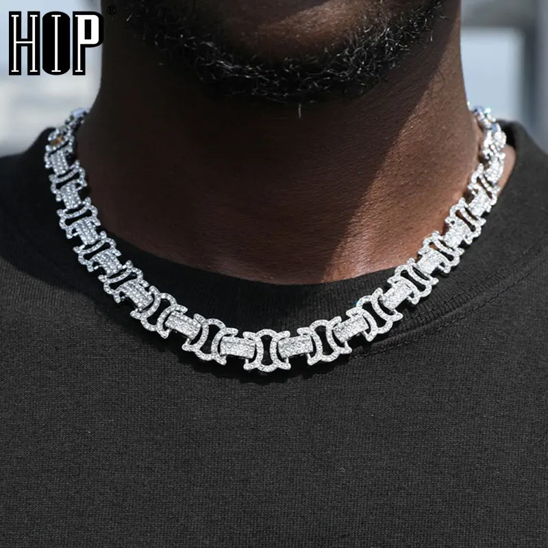 Hip Hop 12MM Rock Byzantine Cuban Link Chain Iced Out Bling AAA+ CZ Box Buckle Necklaces For Men Women Jewelry