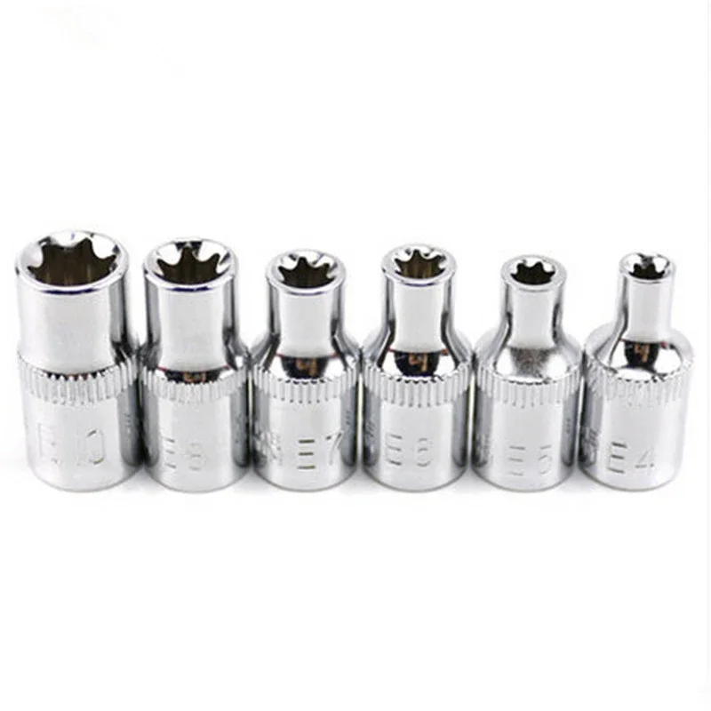 6 szt. 1/4" zestaw nasadek z grzechotką klucz dynamometryczny Torx gwiazda żeński adapter gniazda E gniazdo sterownika wspólne narzędzia ręczne E4 E5 E6 E7 E8 E10 — zdjęcie 2