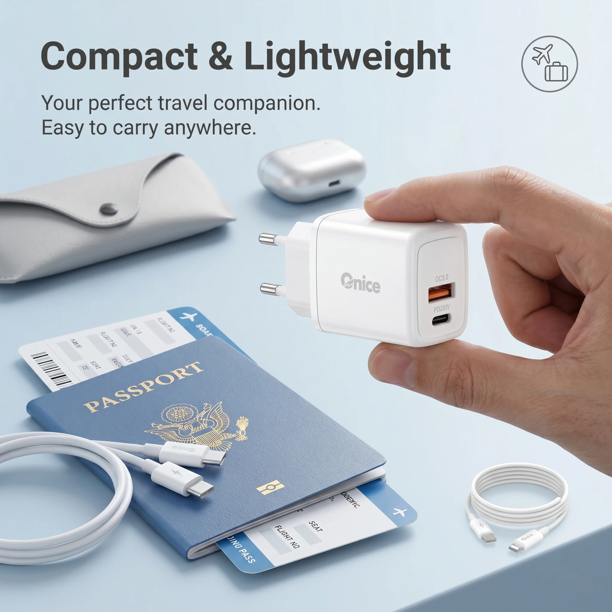 For iPhone Charging Kit 20W Dual Port Charger USB A Type C PD QC EU Charger Block with Cable For iPhone 17 16 15 14 13 12 11 Pro - view 4