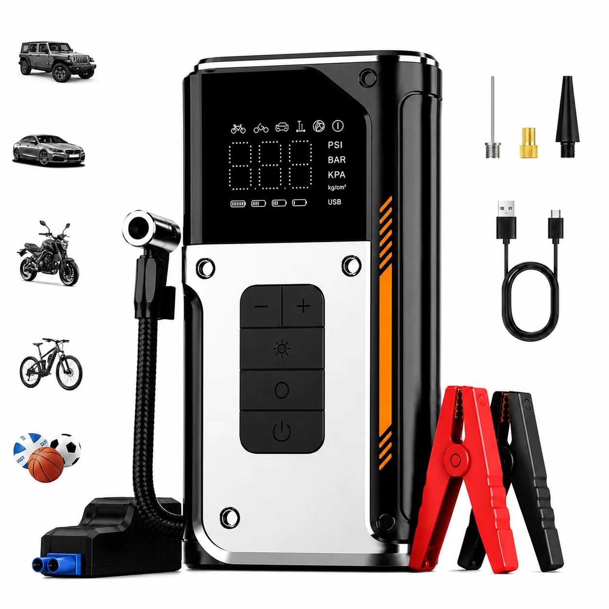 Qenrix 4-IN-1Jump Starter with Air Pump, 12V Car Battery Booster Tire Inflator for Car, Emergency Starter for Battery & Tires