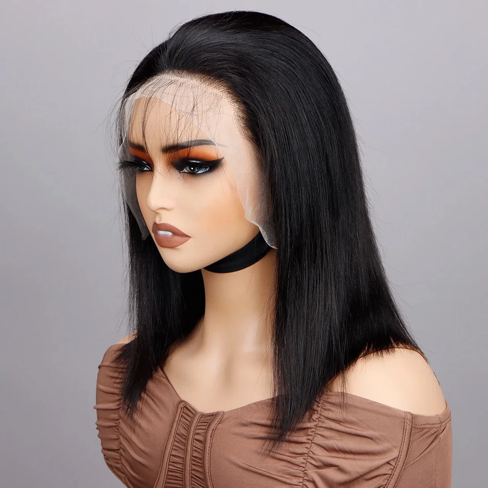 

13x4 Transparent Lace Frontal Wigs Short Straight Bob Wigs Human Hair Brazilian Virgin Bone Straight Short Bob Wigs For Women