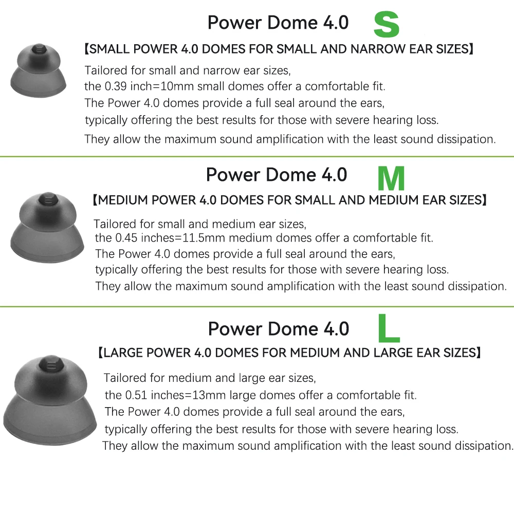 Hearing Aid Domes for Phonak Replacements(Power Domes 4.0-2 Packs-20Pcs)Universal Domes for Phonak Hearing Aid Accessories S/M/L