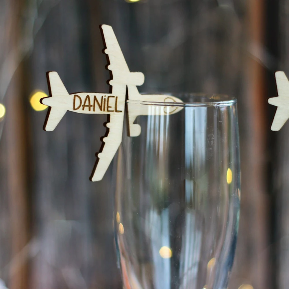 Personalized Airplane Drink Tags Plane Glass Tags Wedding Name Place Cards Wedding Decor Markers Table Setting Drink Tags