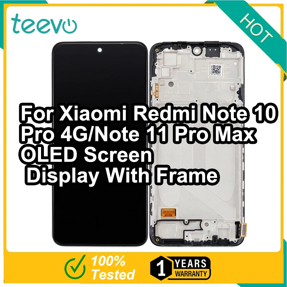 Teevo LCD For Xiaomi Redmi Note 10 Pro 4G/Note 11 Pro Max OLED Screen Display & Touch Screen Digitizer With Frame  Black