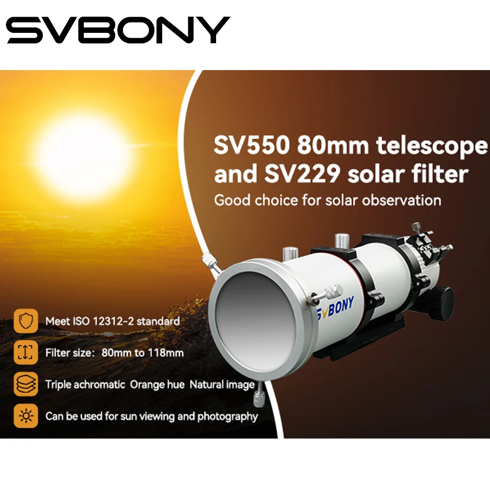 SVBONY SV503/SV550 APO refractortelescoop, triplet Apochromatische refractortelescoop - SV229 zonnefilter voor observatie op zonne-energie