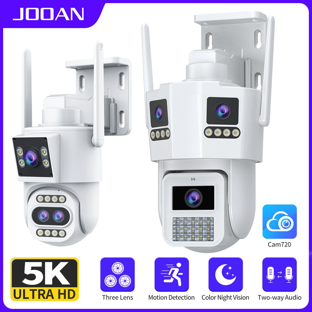 

JOOAN 5K 15MP WiFi Three Lens PTZ Camera Outdoor 4K Dual Screen Security Camera Motion Detection IP66 Waterproof Surveillance
