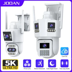 JOOAN 5K 15MP WiFi Three Lens PTZ Camera Outdoor 4K Dual Screen Security Camera Motion Detection IP66 Waterproof  Surveillance