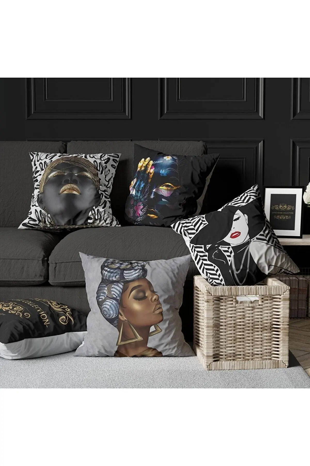 3d Printed, Special Design, Premium, Decorative Woven 4 Pieces Combination Pillow Case and Cover  For Living Room, House 43x43Cm