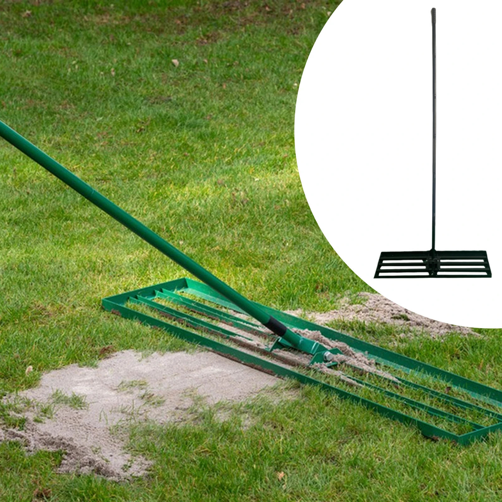 

72,05-дюймовые грабли для выравнивания газона, садовые инструменты, экономия усилий, складные, устойчивые к ржавчине ландшафтные грабли для двора, поля для гольфа, газона, фермы