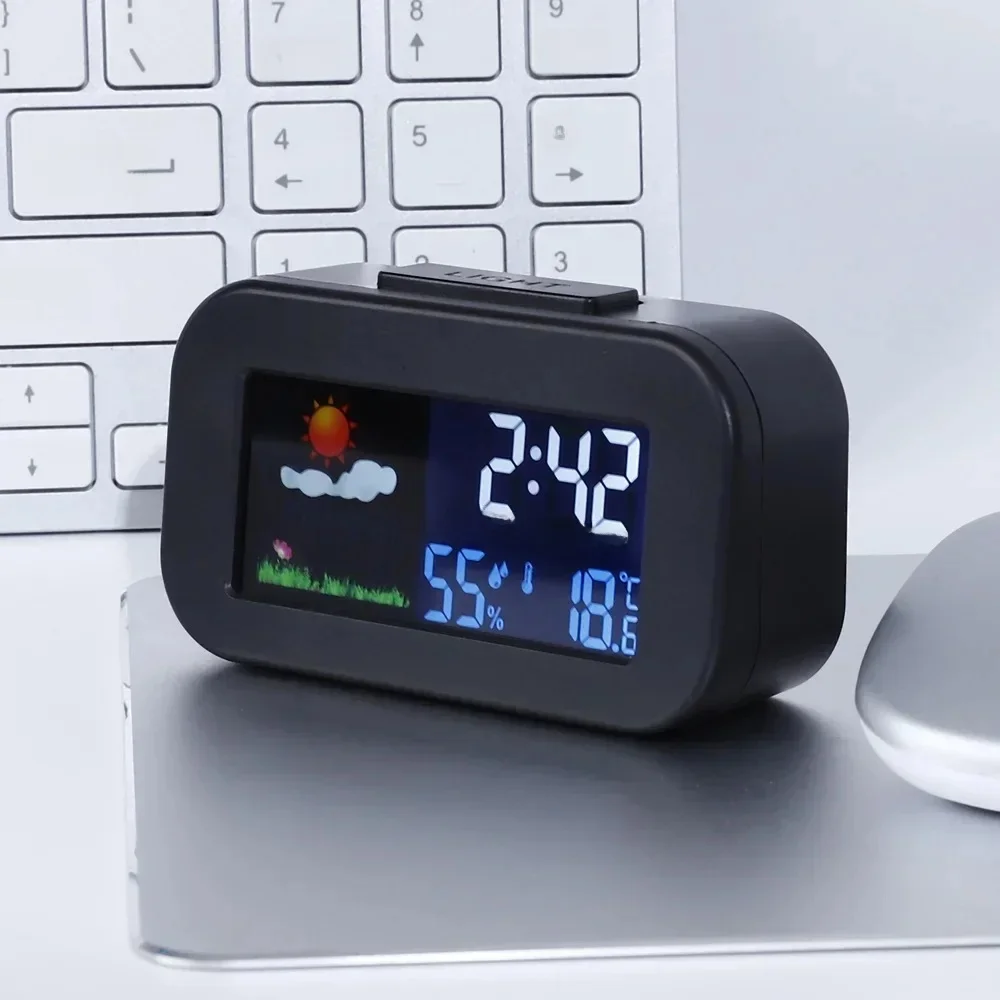 Horloge de station météo avec affichage couleur – Moniteur de température et d'humidité, rétroéclairé pour enfants et adolescents, parfait pour la chambre à coucher et le bureau du dortoir
