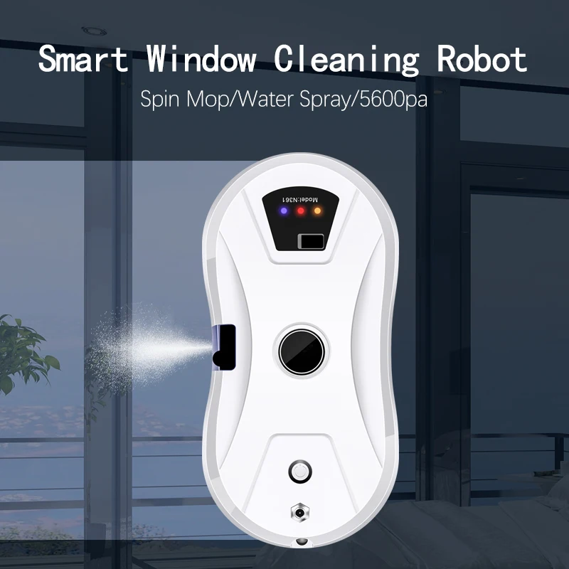 Robot de nettoyage de fenêtres automatique 5600 Pa, planification intelligente des trajets en Z, nettoyeur de vitres intelligent, pulvérisation automatique, télécommande, 10 tampons, système de sécurité anti-chute pour immeubles de grande hauteur