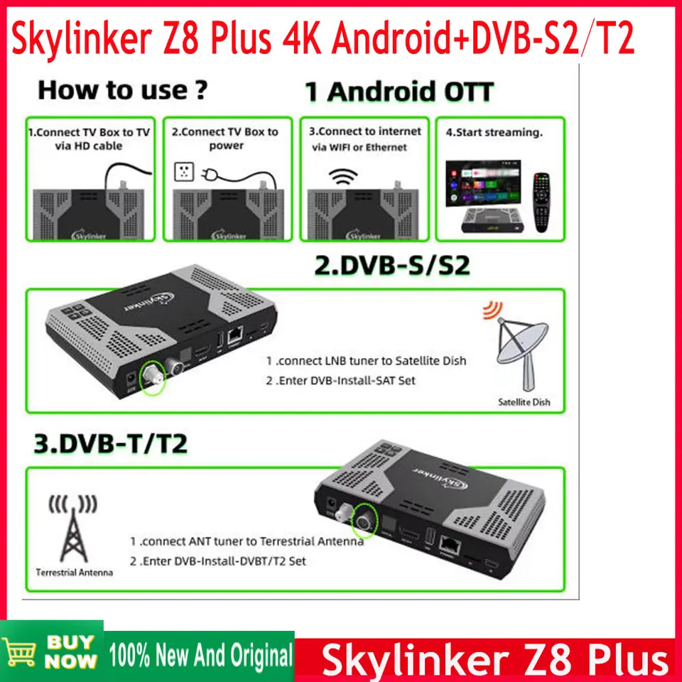2026 new Skylinker Z8 Plus 4K Android DVB S2 T2 Hybrid TV Box OTT+