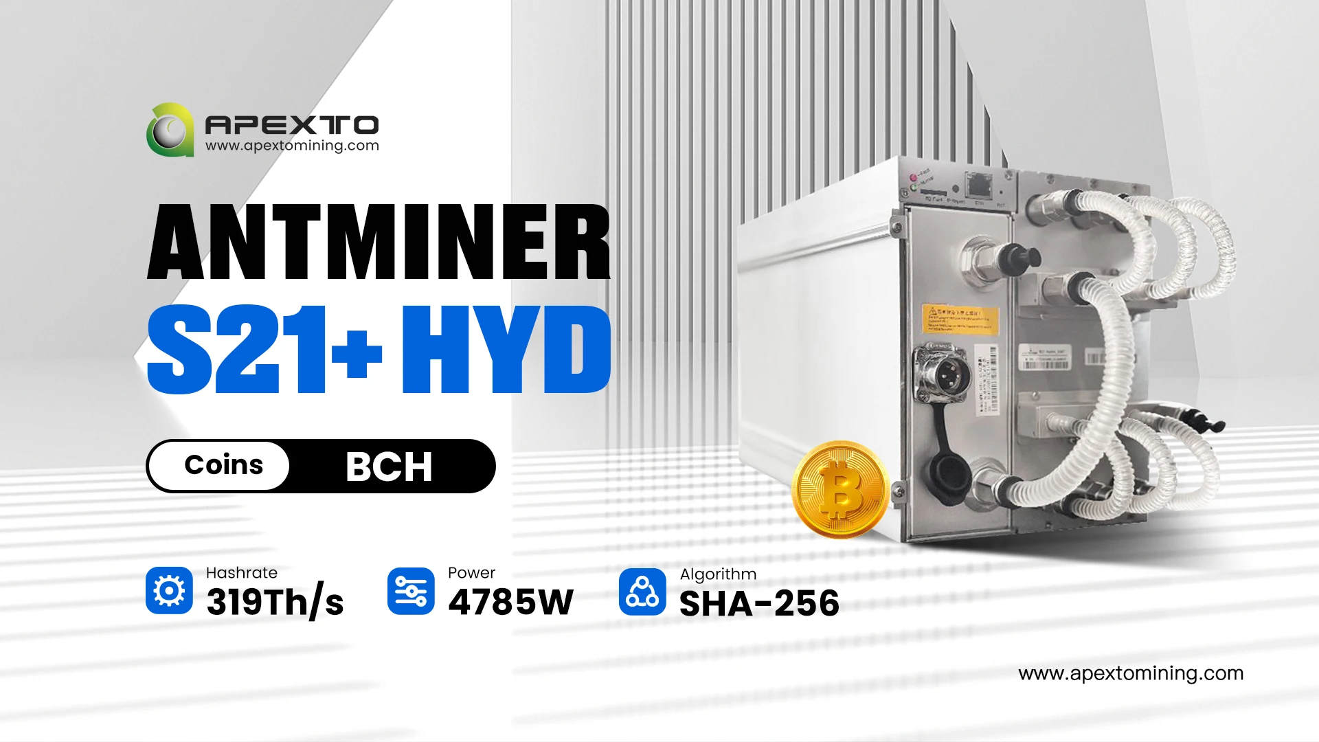 IBM Brand New Bitmain Antminer S21+ Hyd 319T/338T/358T Hydro Cooling Miner Hot Selling High Hashrate 15J/TH Energy Saving 2025