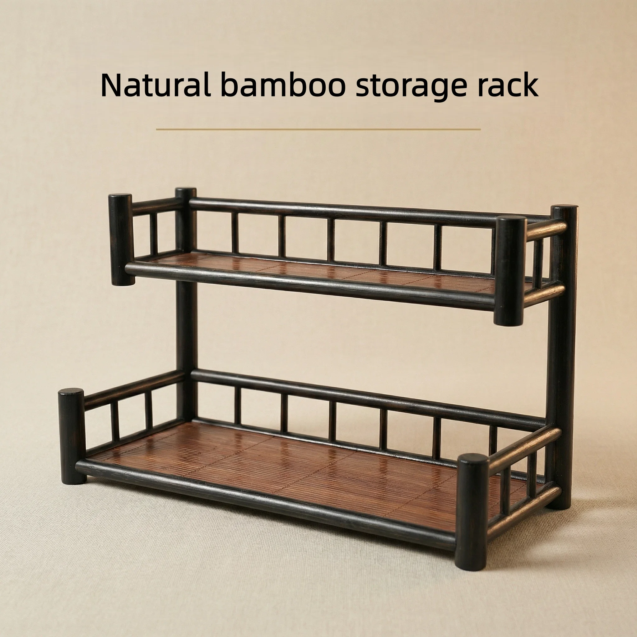 

Double-layer bamboo teacup/mug storage rack - suitable for coffee corners, kitchen storage, and teacup display.