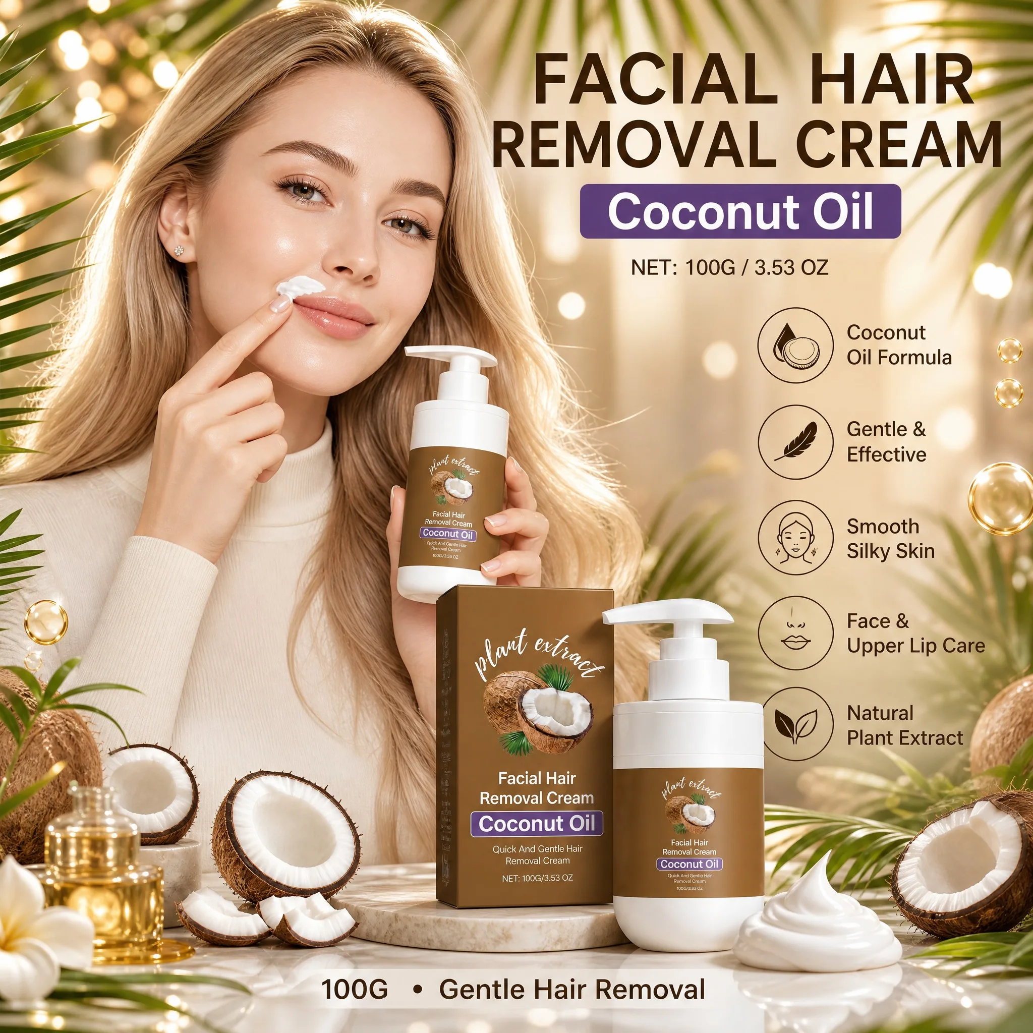 creme-depilatorio-facial-com-Oleo-de-coco-extraido-de-plantas-naturais-depilacao-suave-sem-irritacao-proporcionando-pele-lisa
