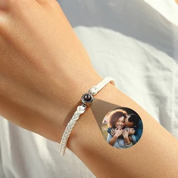 Customized Projection Bracelet Stainless Bead Personalized Custom Photo Women's Braided Rope Bracelet Anniversary Gifts Jewelry