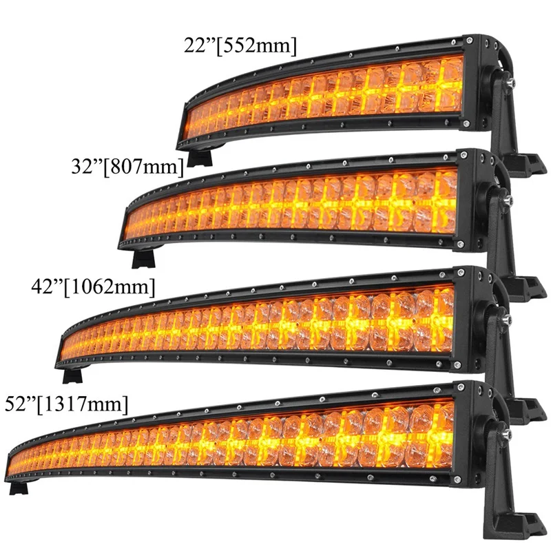 

22 32 42 52-дюймовая светодиодная фара-балка 7D с янтарными ДХО, изогнутая, для бездорожья 4x4, на крышу, для внедорожников, грузовиков, автомобилей, бамперов