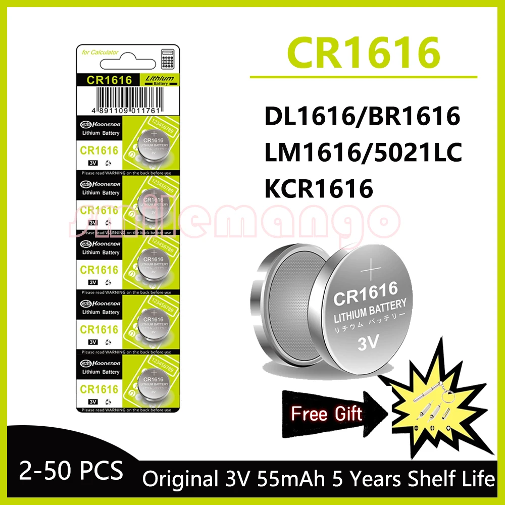 

New 3V 50mAh CR1616 high quality button battery CR 1616 DL1616 BR1616 5021LC LM1616 watch car remote control lithium battery