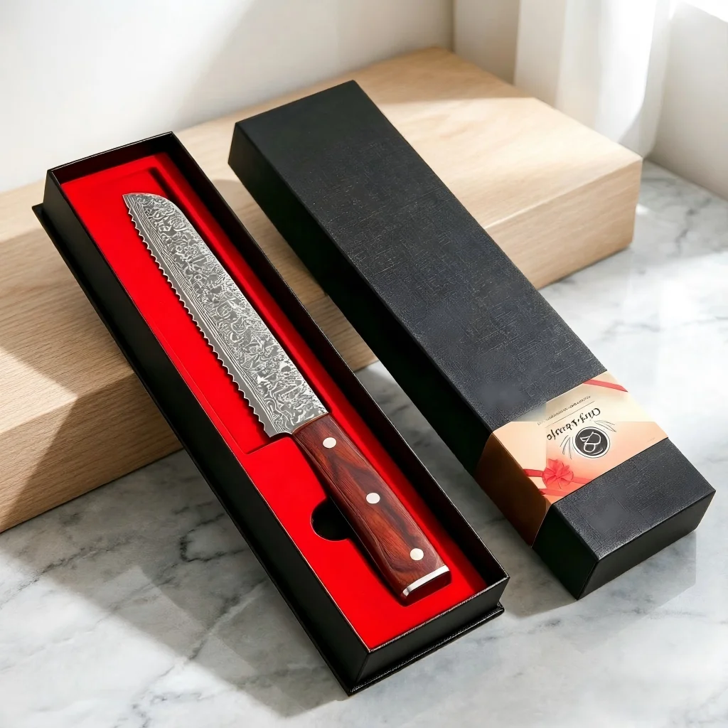 Cuchillo para pan de acero de Damasco SAEIV de 20 cm y 67 capas, hoja dentada afilada, mango de madera Paka, cumple con las normas de la UE, embalaje de regalo adecuado para pan y pasteles, calidad profesional, imprescindible para la cocina y el hogar.