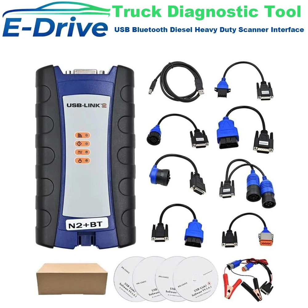 Herramienta de Diagnóstico para Camiones NEXIQ USB Link 2, Interfaz de Escáner USB Bluetooth para Diagnóstico de Camiones Pesados Diésel con Software de Diagnóstico OBD