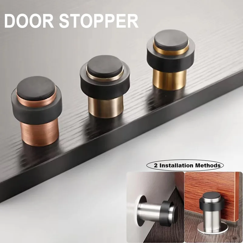 Rubber Anti-collision Door Stop Stainless Steel Door Holder Safety Home Door Stop Cylindrical Door Touch Free Punch Household