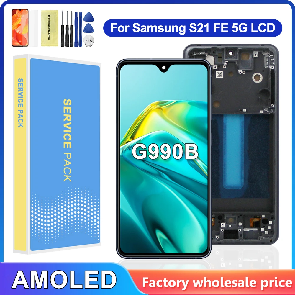 AMOLED S21FE LCD For Samsung S21 FE 5G G990/U G990B/DS G990E LCD Display touch screen With Frame Digititer Assembly