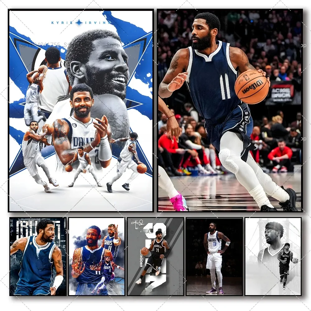 Affiche de joueur de basket-ball Kyrie Irving, 1 pièce, autocollant en papier imperméable, décoration murale pour café, Bar, salle