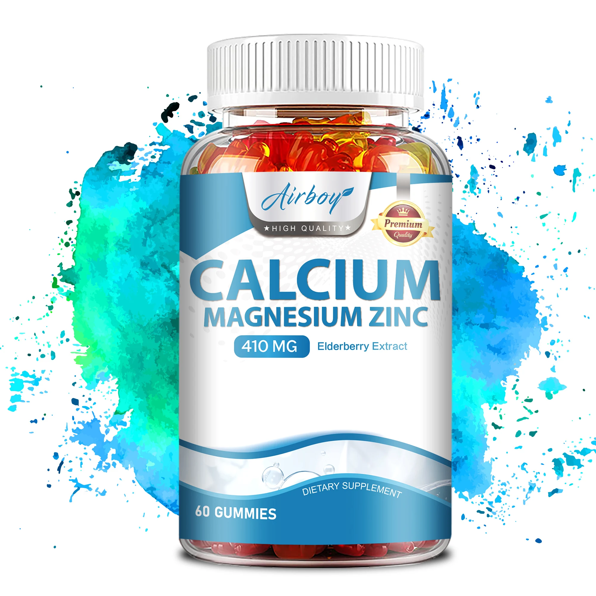 Calcium Magnesium Zinc Gummies - Relieves Stress and Anxiety, Strengthens Bones, Joints and Promotes Heart Health - 60 Gummies