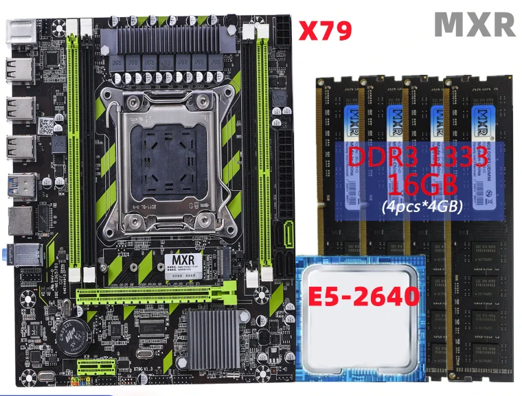 X79 Motherboard Set Kit Combo LGA2011 Xeon E5 2640 16GB (4pcs*4gb) DDR3 Memory RAM PC3 1333Mhz  SATA3 Four-channel