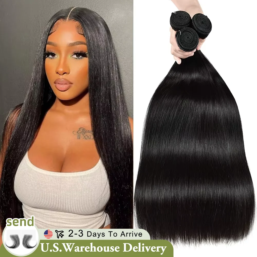 

30, 40-дюймовые прямые пучки человеческих волос, 100% необработанные необработанные девственные пучки 16А, бразильские пучки Remy Weave, наращивание для женщин